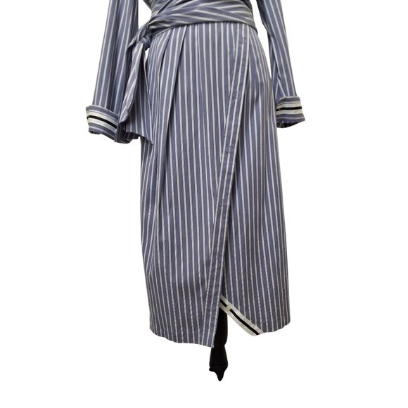 WHBM Blue & White Striped Poplin Twist Front Midi Shirt Dress Sz 10 Preppy - Picture 8 of 11